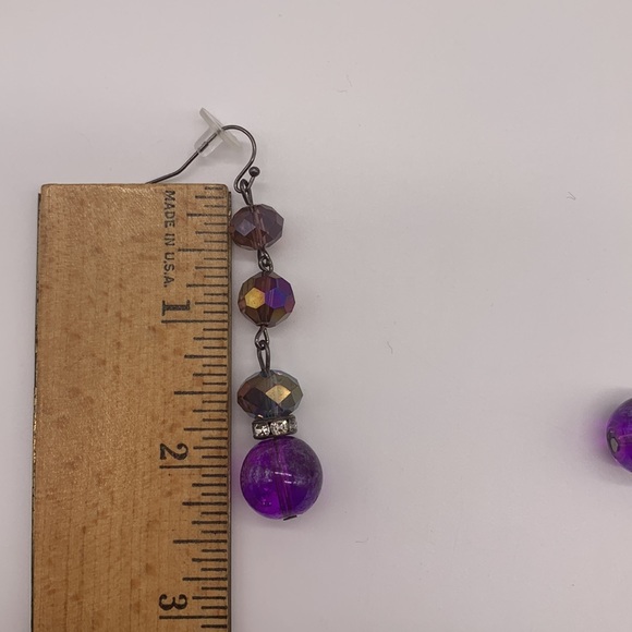 Purple Glass Bead Dangle Earrings - Picture 6 of 6